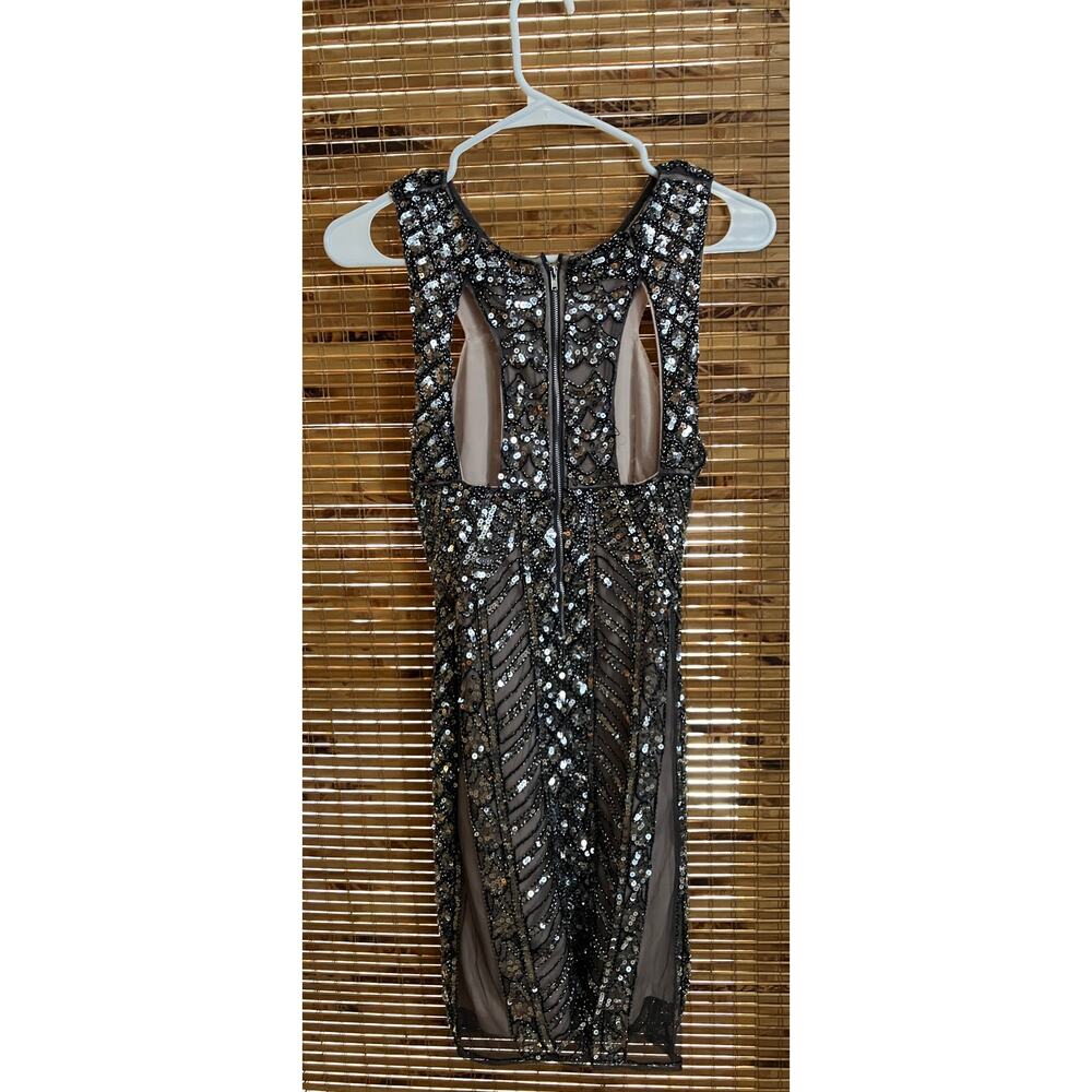 Verty Sequin Cocktail Dress Small Black Silver Nude‎ Mesh Illusion Party - Picture 4 of 11